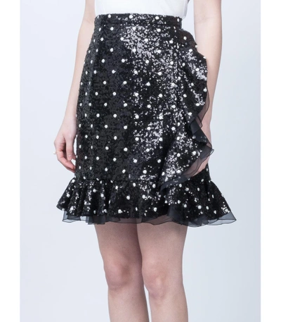 Shop Giambattista Valli Black Polkadot Sequin Skirt