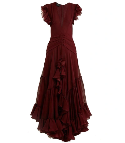 Shop Giambattista Valli Red Deep V-neck Silk Georgette Gown