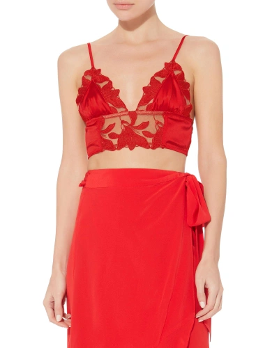 Shop Fleur Du Mal Lily Lace Long Line Red Bra