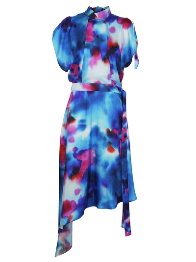 Shop Msgm Dress-abito Fantasia Asimmetrico In Multicolor