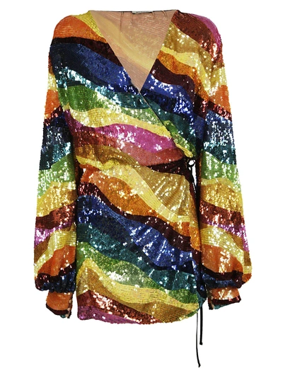 Shop Attico Striped Sequin Embroidery Mini Dress In Multicolour