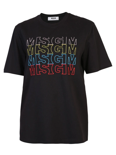 Shop Msgm Embroidered Cotton T-shirt In Black