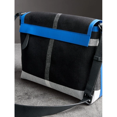 Shop Burberry Medium Leather Trim Check Messenger Bag In Blueberry/black