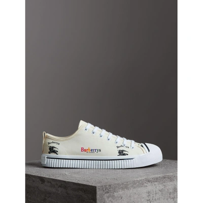 Burberry Archive Logo Cotton Gabardine Sneakers In White | ModeSens