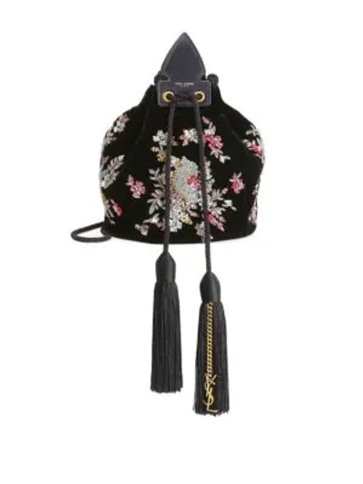 Shop Saint Laurent Small Velvet Bucket Bag In Noir
