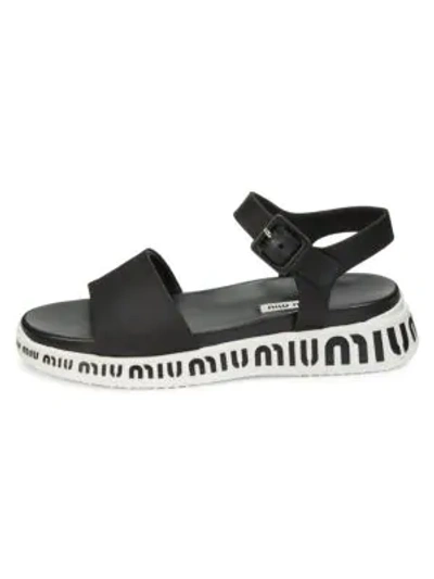 Shop Miu Miu Logo Flatform Sandals In Black