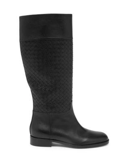 Shop Bottega Veneta Pixelmod Leather Weave Riding Boots In Black