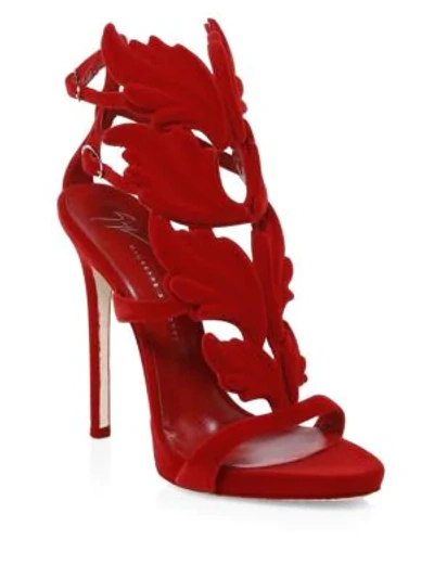 Shop Giuseppe Zanotti Strappy Velvet Stiletto Sandals In Red