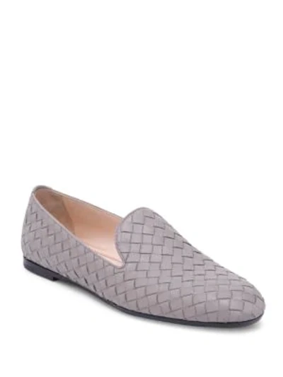 Shop Bottega Veneta Fiandra Woven Leather Loafers In Dark Cement