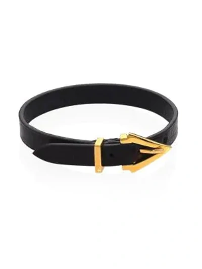 Shop Vita Fede Mini Titan Pelle Leather Bracelet/goldtone In Black Gold