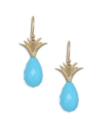 Shop Annette Ferdinandsen Tropical Sleeping Beauty Turquoise Pineapple Drop Earrings In Yellow Gold