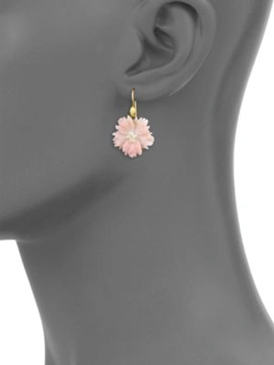 Shop Annette Ferdinandsen Flora Pink Conch Shell Flower Drop Earrings In Yellow Gold