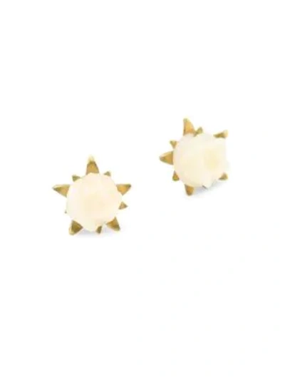 Shop Annette Ferdinandsen Flora White Coral Rose Stud Earrings In Yellow Gold