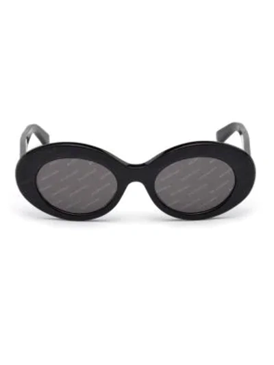 Shop Balenciaga 51mm Oval Acetate Logo Sunglasses In Black