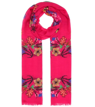 Shop Etro Floral Wool And Silk Scarf In Pink