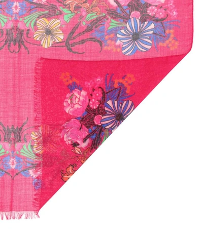 Shop Etro Floral Wool And Silk Scarf In Pink