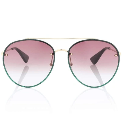 Shop Gucci Glitter Aviator Sunglasses In Female