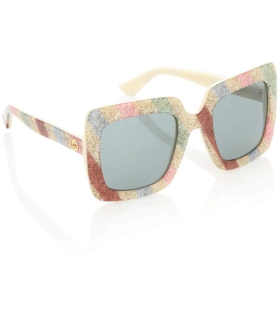 Shop Gucci Square-frame Glitter Sunglasses In Multicoloured