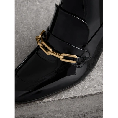 Shop Burberry Link Detail Patent Leather Ankle Boots In Black