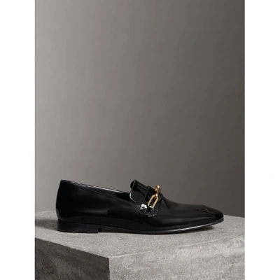 Shop Burberry Link Detail Patent Leather Loafers In Black