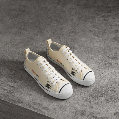 Shop Burberry Archive Logo Cotton Sneakers In Off White