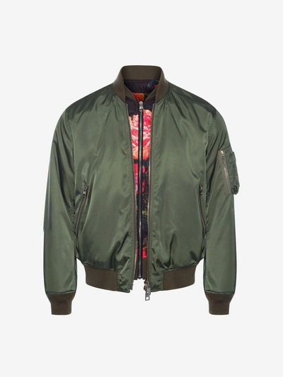 Shop Alexander Mcqueen Painted Rose Bib Bomber Jacket In Military Green