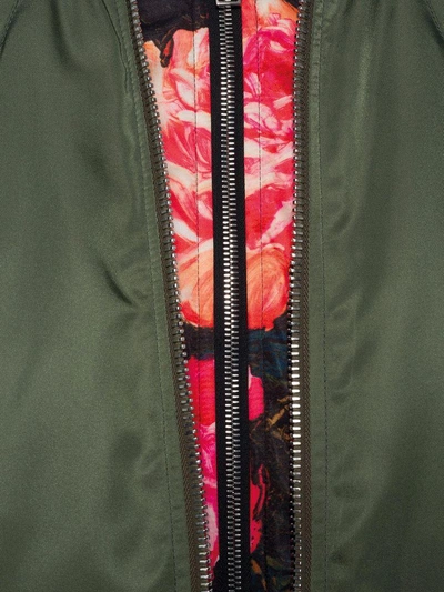 Shop Alexander Mcqueen Painted Rose Bib Bomber Jacket In Military Green