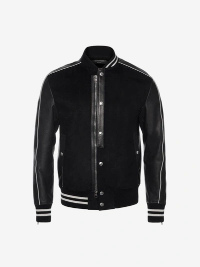 Shop Alexander Mcqueen Embroidered Varsity Jacket In Black/off White