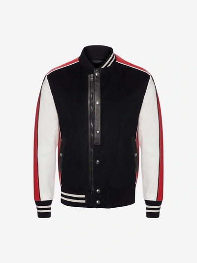 Shop Alexander Mcqueen Embroidered Varsity Jacket In Black/red/white