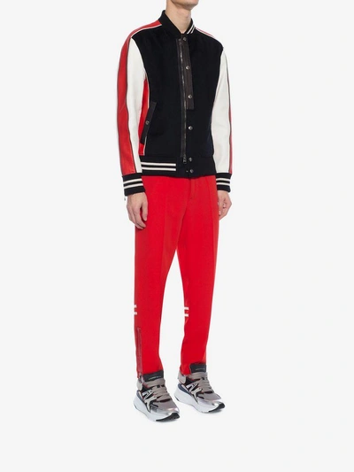Shop Alexander Mcqueen Embroidered Varsity Jacket In Black/red/white