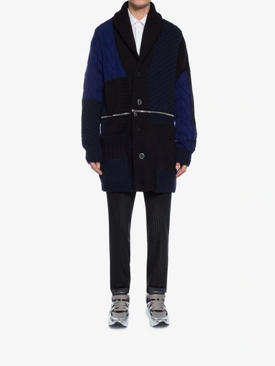 Shop Alexander Mcqueen Punk Patchwork Knitted Cardigan In French Navy/black