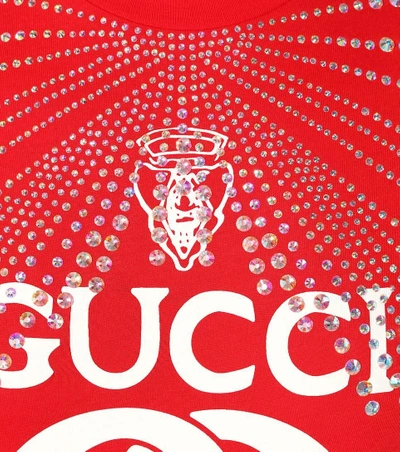 Shop Gucci Embellished Cotton Logo T-shirt In Red