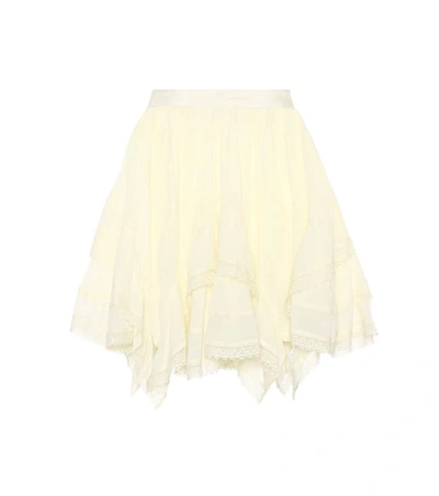 Shop Ulla Johnson Hollace Lace-trimmed Cotton Skirt In Yellow