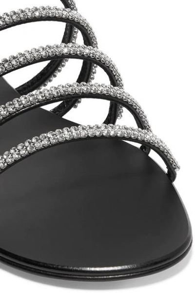 Shop Giuseppe Zanotti Nuvoroll Crystal-embellished Leather Slides In Black