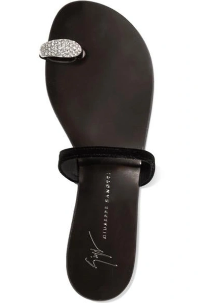 Shop Giuseppe Zanotti Nuvorock Crystal-embellished Velvet Sandals In Black