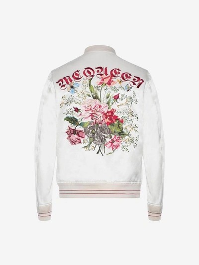 Shop Alexander Mcqueen Embroidered Skull And Flower Bomber Jacket In Optical White