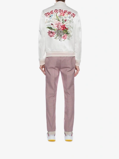 Shop Alexander Mcqueen Embroidered Skull And Flower Bomber Jacket In Optical White