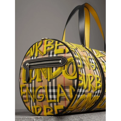 Shop Burberry Medium Graffiti Print Vintage Check Barrel Bag In Bright Yellow/antique Yellow