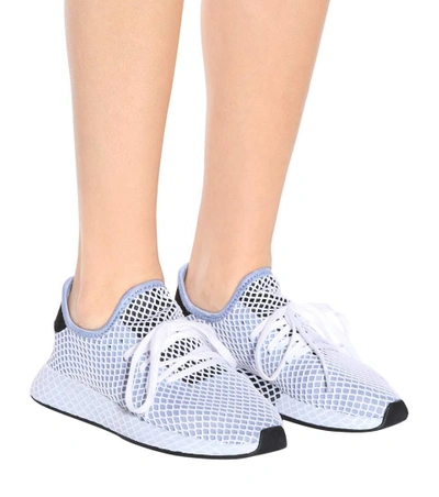Shop Adidas Originals Deerupt Runner Knitted Sneakers In Blue