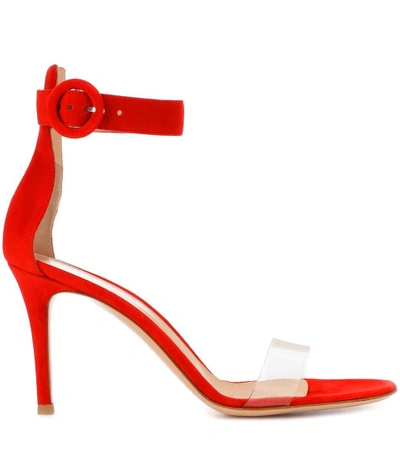 Shop Gianvito Rossi Stella 85 Suede Sandals In Red