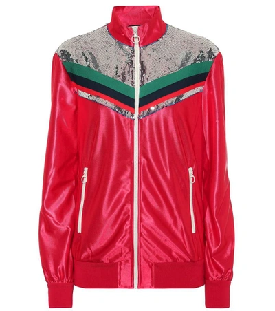 Shop Gucci Sequined Track Jacket In Red