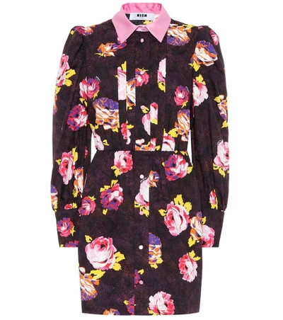 Shop Msgm Rose Cotton Shirt Dress In Black