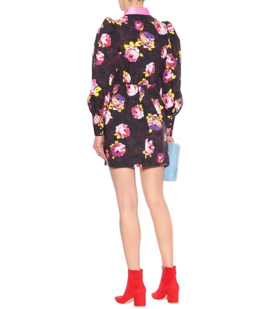 Shop Msgm Rose Cotton Shirt Dress In Black