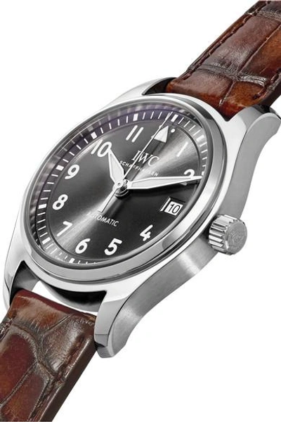 Shop Iwc Schaffhausen Pilot's Automatic 36mm Stainless Steel And Alligator Watch In Silver