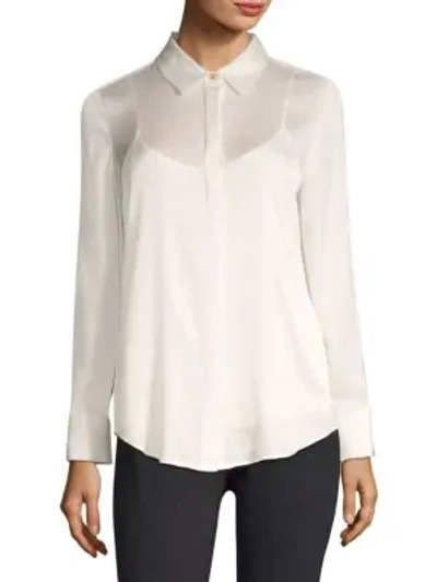 Shop Dkny Long Sleeve Button-down Shirt With Camisole In Ivory