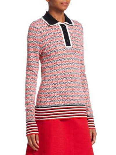 Shop Carven Textured Polo Shirt In Coral