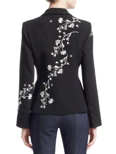 Shop Cinq À Sept Gabrielle Floral Embroidered Blazer In Black Ivory