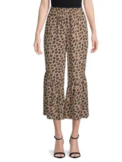Shop Kobi Halperin Leah Animal-print Silk Wide-leg Pants In Natural Multi