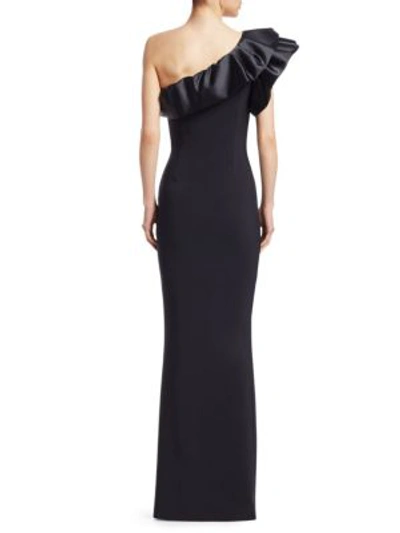 Shop Chiara Boni La Petite Robe Elisse One-shoulder Puff Sleeve Gown In Black