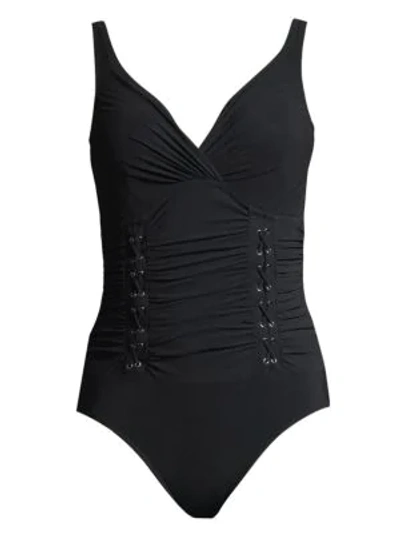 Shop Gottex Swim Moto V-neck Swimsuit In Black